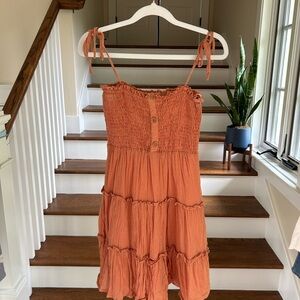 Orange Smocked Tiered Dress